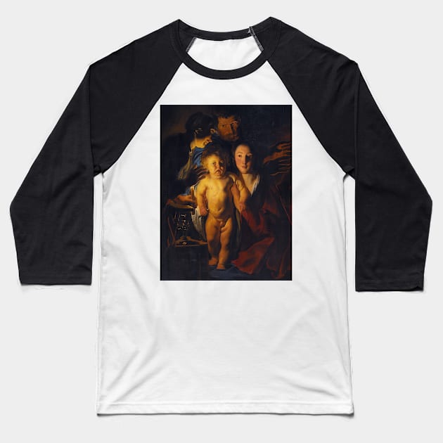 The Holy Family by Candlelight by Jacob Jordaens Baseball T-Shirt by Classic Art Stall